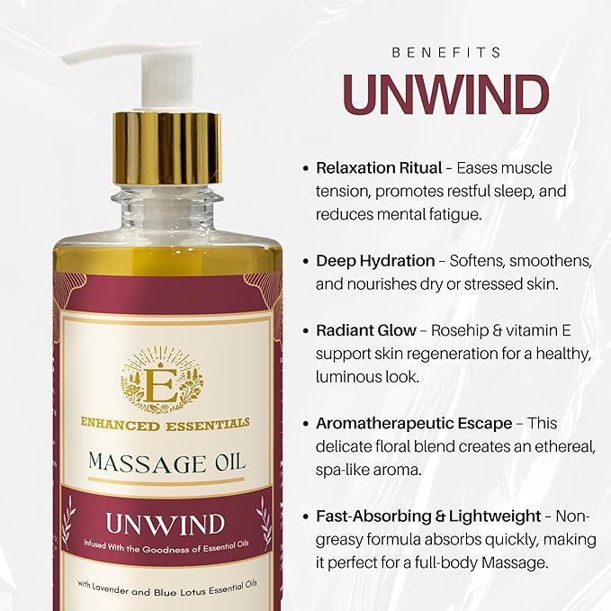 Luxurious Massage Oil with Rosehip,Apricot & Vitamin E by Enhanced Essentials|Scented with Pure Essential Oils only|Silky, Fast-Absorbing,Relaxing Formula|Non-Greasy & Nourishing|500ml (16.9 fl oz)