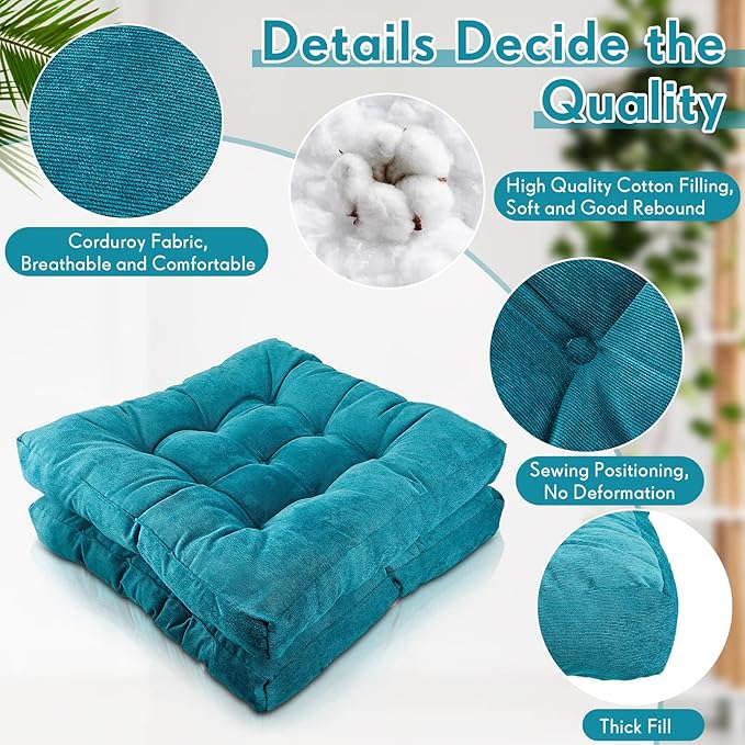 Jerify Floor Pillow Cushions 22 x 22 Inch Round Square Large Meditation Floor Pillow for Classroom Adult Meditation Picnic Party Cushion for Seating Gift Christmas(Square,Blue,4 Pcs) - Bloomnest