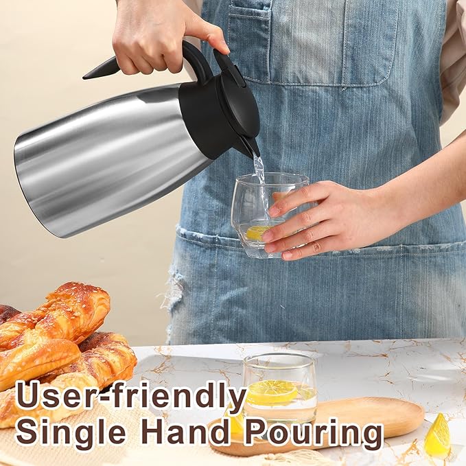 Norme 2 Pcs Thermal Coffee Carafe Insulated Stainless Steel Coffee Carafe for Hot Liquid Vacuum Thermal Pot Creamer Pitcher Dispenser with Brushes Keeping Hot Water Milk(Silver,51 oz) - Bloomnest