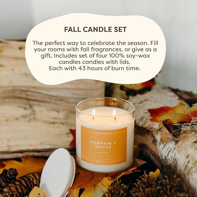 Calyan Wax Co. Fall Scented Candle Set, Fall Bundle of 4 Scented Candles, Bulk 3 Wick Candles, Non Toxic & Vegan Soy Wax, Candle Gift Set, 43 Hour Burn Time, 14.9oz Each - Bloomnest