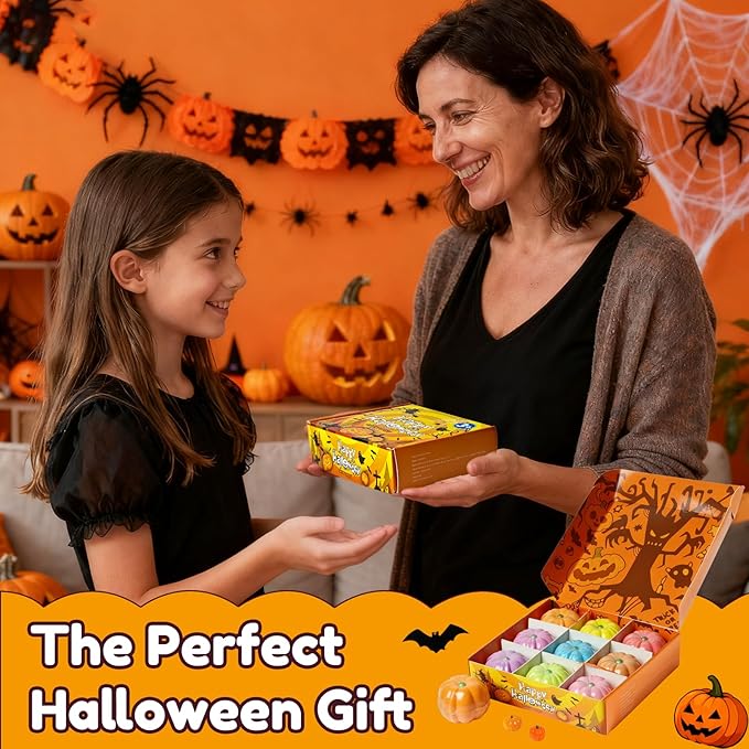 Halloween Bath Bombs for Kids Gifts: 9 Pcs Pumpkin Bath Bomb with Toys Inside Surprise Spider Light up Bath Toy Spooky Basket Stuffers for Kid Boys Girls Ages 3+ Bubble Fall Shower Steamers Bathroom - Bloomnest
