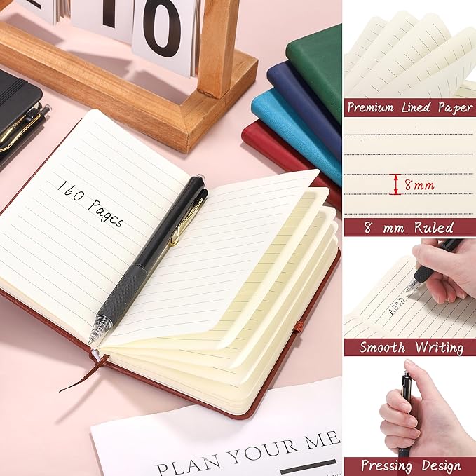 Aodaer 50 Sets Pocket Notebook Journal with Pens, 160 Pages, 3.5 x 5.5 Inch Mini Lined Journal Notebook A6 Leather Hardcover College Ruled Notepad with Pen Holder for School Office, Deep Multicolor - Bloomnest