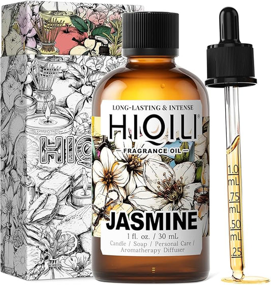 HIQILI Jasmine Fragrance Oil for Aromatherapy Diffuser, Floral Scent for Candle, Perfume Making, Skin Care, Laundry Essential Oil - 1 Fl Oz HIQILI