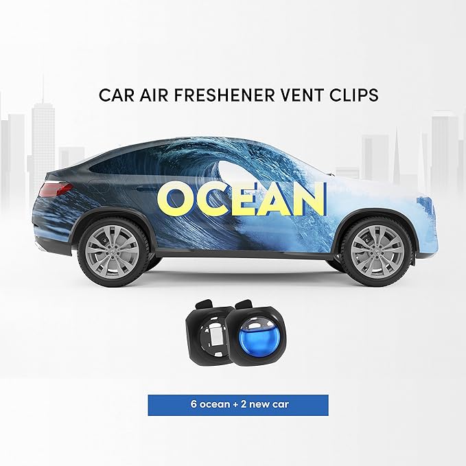 Car Air Freshener Vent Clips, 8 PK, 6 Ocean, 2 New Car Scent, Long Lasting Air Fresheners for Men & Women, Up to 240 Days, Odor Eliminator - Bloomnest