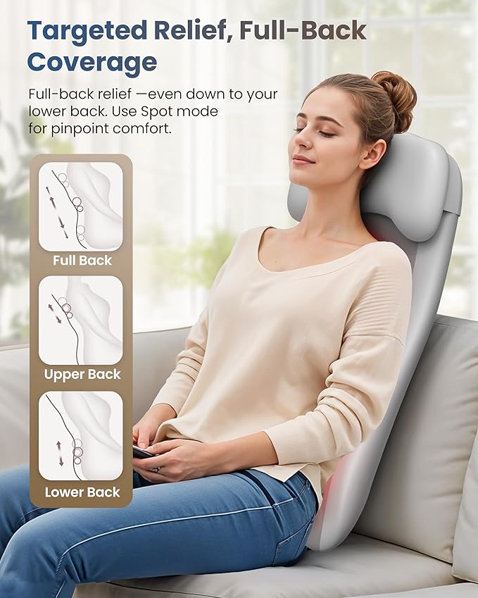 COMFIER Cordless Back Massage Chair Pad with Multi Functions, 2D/3D/Mix Shiatsu Neck and Back Massager with Heat, Chair Massager for Home Office Indoor/Outdoor Use - Bloomnest