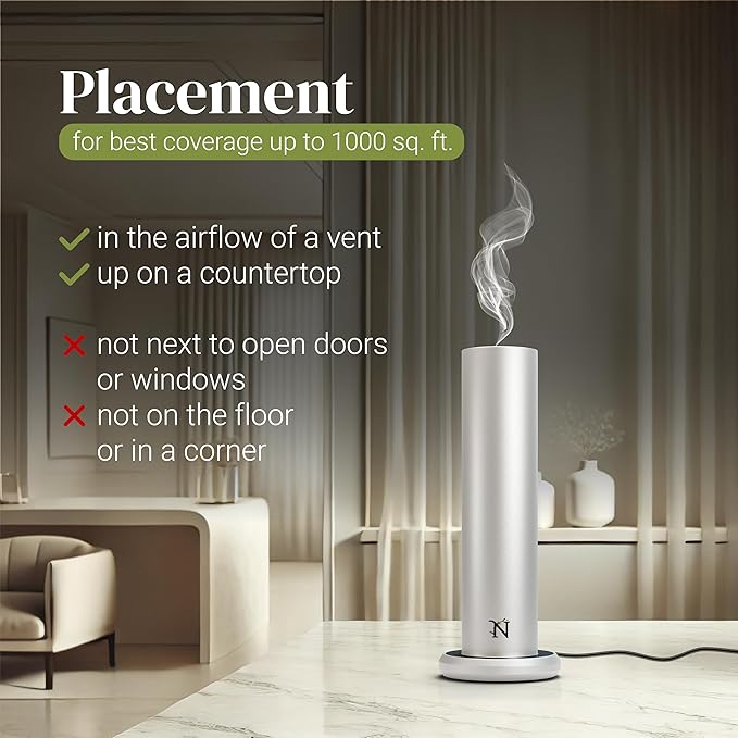 Dynamo Hotel Scent Diffuser – Cold-Air Essential Oil Diffuser for Home & Large Rooms up to 1000 sq ft, App & Manual Control, Hypoallergenic, Includes White Tea Fragrance Sample – Silver - Bloomnest