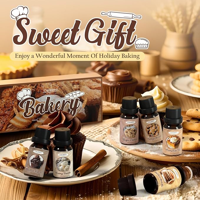 SALUBRITO Bakery Fragrance Oils Set, Premium Essential Oils Set for Candle, Soap Making, Diffuser - Pumpkin Pie, Chocolate Cupcake, Snickerdoodle, Gingerbread, Creamy Vanilla, Sugar Cookies - Bloomnest