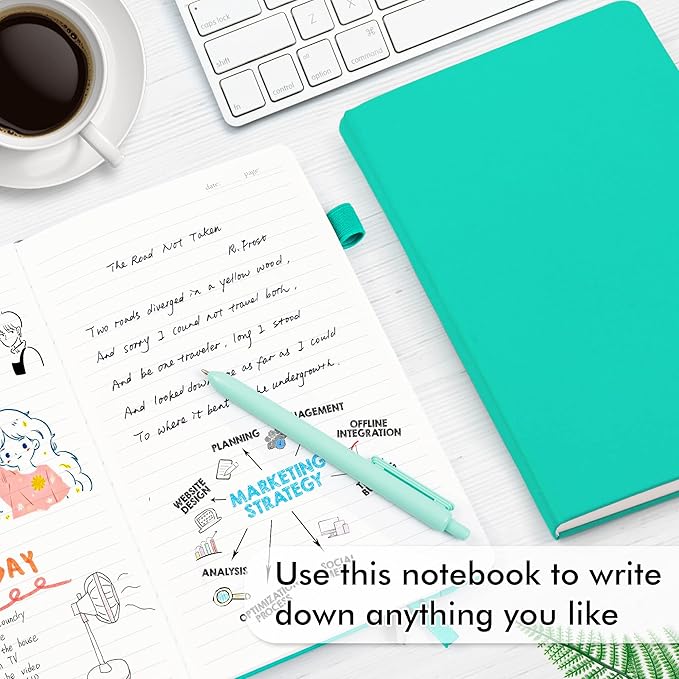 feela 12 Pack Notebooks Journals Bulk, Hardcover Notebook Classic Ruled Lined Journals with Pen Holder for Women Girls School Business Supplies, with 12 Black Pens, 120 GSM, 5.1”x8.3”, A5, Aqua - Bloomnest