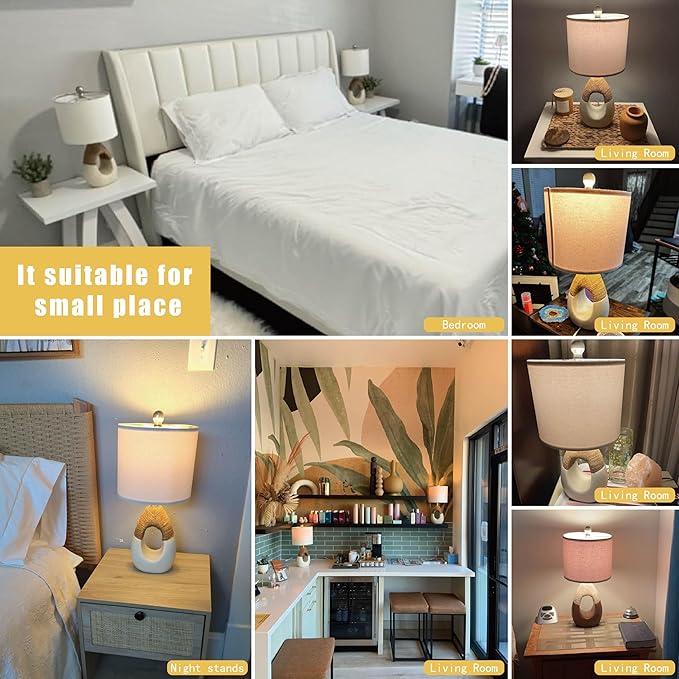 OYEARS Boho Table Lamps Bedroom Living Room Set 2 Small Farmhouse Rattan Table Lamp 19”Rustic Home Decoration Nightstand Bedside Lamp for Office Compatible with Smart Light Bulbs(Not Include Bulbs) - Bloomnest