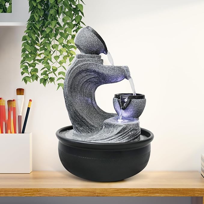 15.7-inch High 4-Tier Indoor Tabletop Water Fountain Polyresin Water Fountains - Resin Crafts - Elegant Design - Tabletop Ornament - Ideal for Desktop Home Office Living Room Gifts