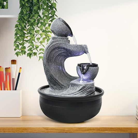 15.7-inch High 4-Tier Indoor Tabletop Water Fountain Polyresin Water Fountains - Resin Crafts - Elegant Design - Tabletop Ornament - Ideal for Desktop Home Office Living Room Gifts