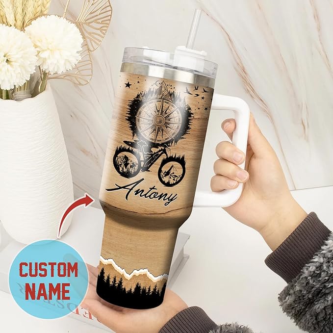 WAZONE Personalized Cycling Tumbler 40oz with Handle and Straw Custom Name When In Doubt Pedal It Out Stainless Steel Tumblers Travel Mug Cup Bicycle Funny Gift For Bikers Cyclists Women Men - Bloomnest