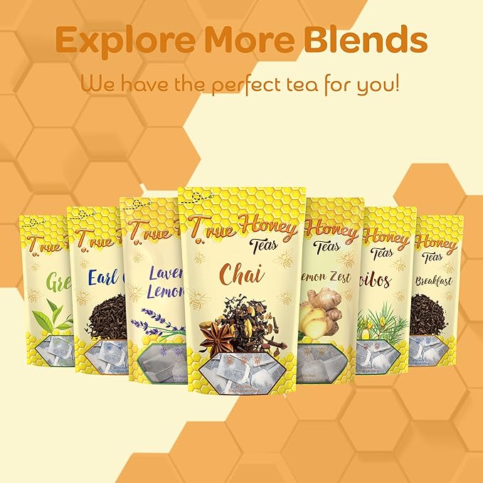 True Honey Chai Tea Bags - Providing Herbal Wellness - All Natural Organic Cinnamon, Clove, Coriander, Anise and Fennel Black - Blended with Honey Crystals Blended - 24 Count - Bloomnest