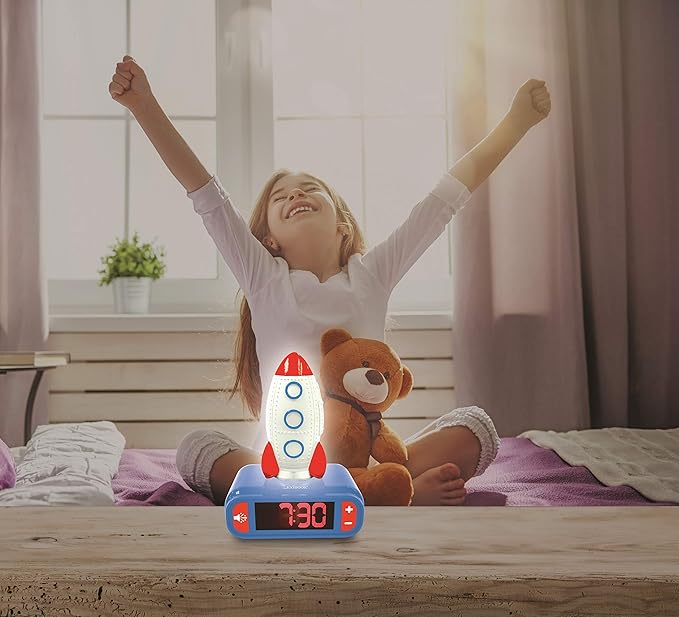 LEXiBOOK - Rocket Digital Alarm Clock for Kids with Night Light Snooze, Childrens Clock, Luminous Rocket, Blue Colour - RL800SPC - Bloomnest