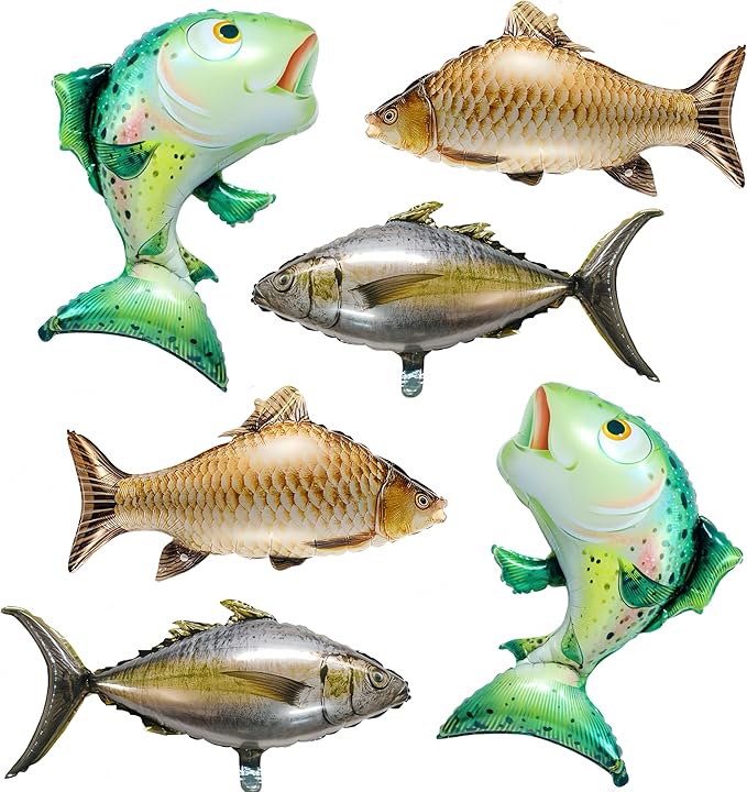 6Pcs Fish Balloons/Realistic Carp Tuna Salmon Balloons/Gone Fishing Baby Shower Decorations/Let’s Go Fishing Party Supplies/Little Fisherman Fish Fest Decor/Fishing Tournament Enthusiast Gift - Bloomnest