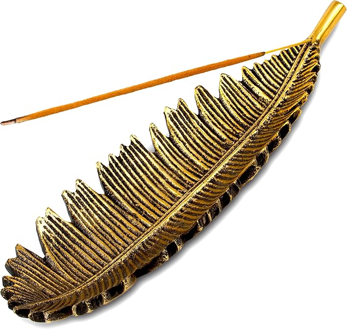 Raajsee Incense Holder Set with Nag Champa Incense Sticks 15gm, Leaf Insense-Stick Holder, Brass Incense Burner,Modern Stick Incente Holder for Yoga, Meditation,Home Décor Size 10x4 inches GOLD - Bloomnest