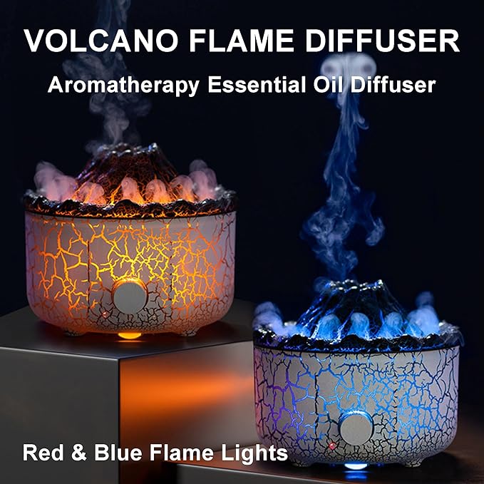Aromatherapy Essential Oil Diffuser, 560ml Ultrasonic Cool Mist Diffuser/Humidifier with Flame & Volcano 2 Mist Mode, for Bedroom,Office,Home, Auto Shut-Off, Remote Control, Gift (White) - Bloomnest