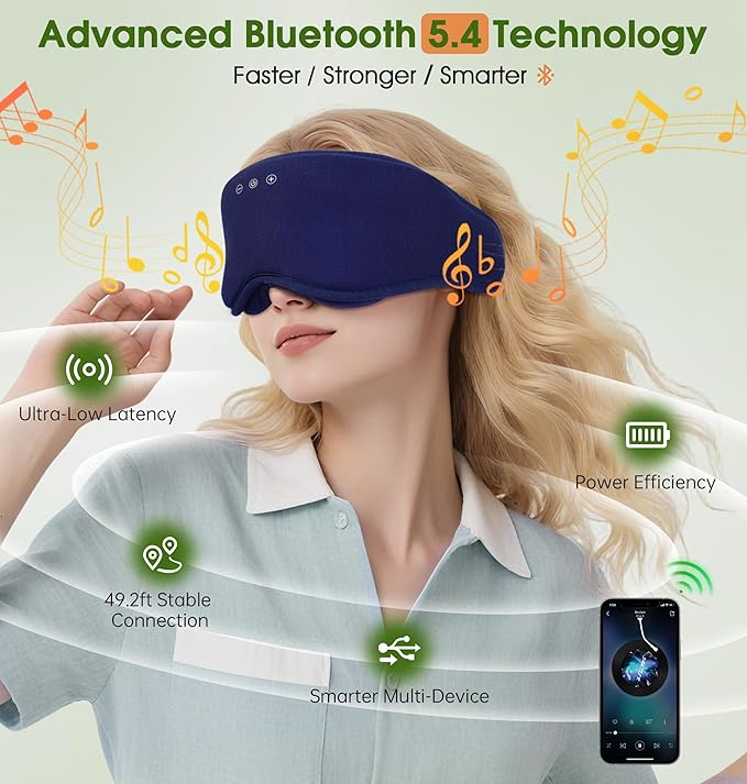 LC-dolida Bamboo Cotton Bluetooth Sleep Mask, 2 in 1 3D Soft Sleep Mask with Sleep Headphones, Sleep Eye Mask with Timming Setting, Blackout Sleeping Mask for Side Sleepers, Women Men, Navy - Bloomnest