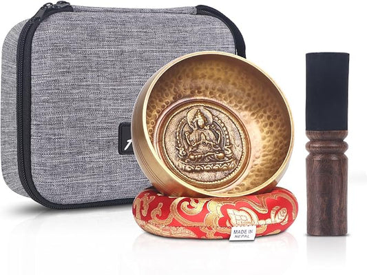 Kmise Tibetan Singing Bowls Set- Handmade in Nepal Meditation Sound Bowls for Yoga, Meditation, Mindfulness, Healing and Chakra Balancing, Stress Relief (5', Buddha) - Bloomnest