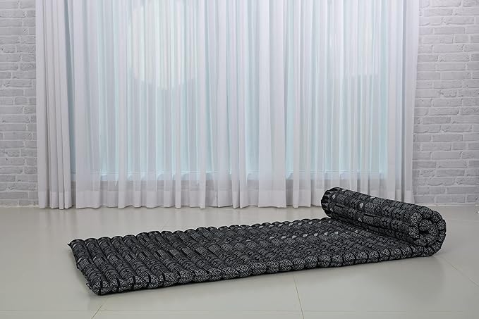 Leewadee - Foldable Floor Mattress - Japanese Roll Up Futon -Trifold Tatami Mat- Guest Floor Bed - Camping Mattress - Thai Massage Mat, Kapok Filled, 75 x 28 inches, Black - Bloomnest