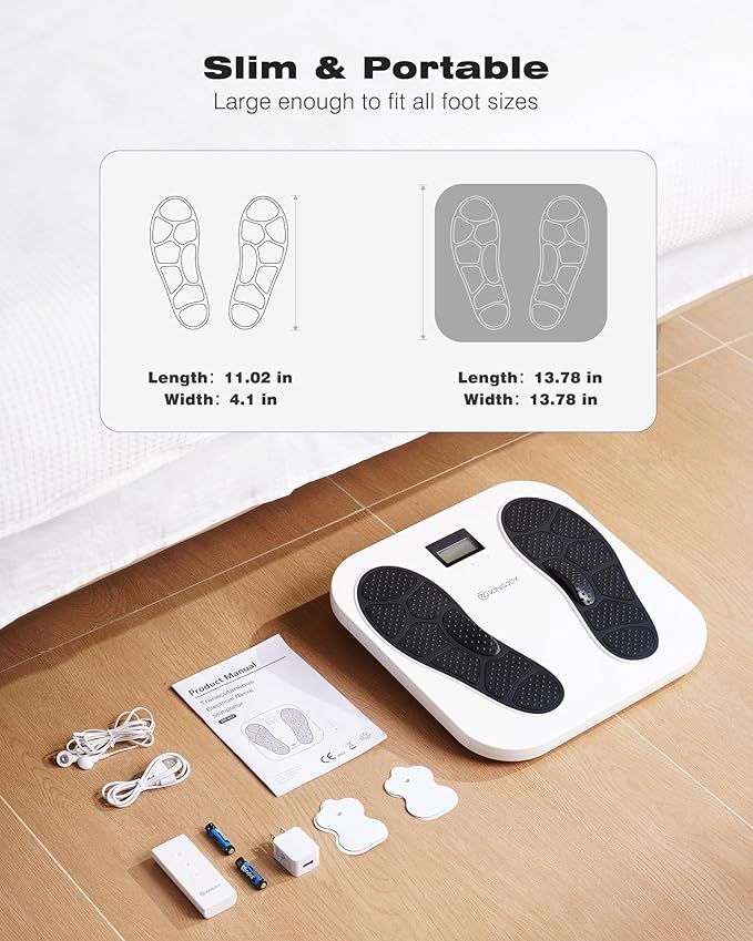 KINGJOY Foot Massager for Neuropathy, Rechargeable EMS TENS Foot Stimulator with 10 Modes 20 Intensities for Circulation Plantar Fasciitis & Swelling Pain Relief, Gifts for Women Men-White - Bloomnest