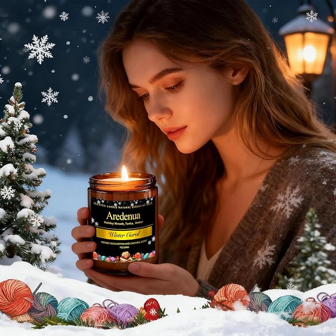 Winter Candles - Warm Cashmere Candle | Warm & Cozy Holiday Scented Candles - 7oz Jar Soy Candle for Winter Home, Holiday & Christmas Gifts for Women Men - Bloomnest