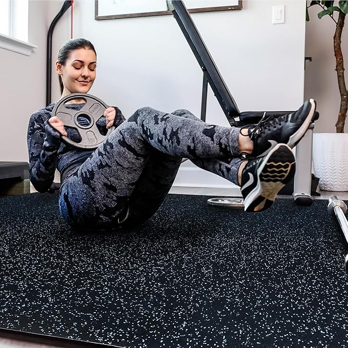 SUPERJARE 0.56'' Thick 36 Pcs 144 Sq Ft Rubber Top Exercise Equipment Mats, High Density EVA Foam Mats with Rubber Top, Interlocking Gym Flooring for Home Gym, Protective Workout Mat, Black/Blue - Bloomnest