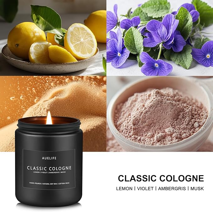 Classic Cologne Candle | Candles for Men - Men's Cologne Scent, Gifts for Men - Soy Candles for Home Scented, Aromatherapy Candle Home Fragrance Decor - 7oz Black Jar, Long Lasting - Bloomnest