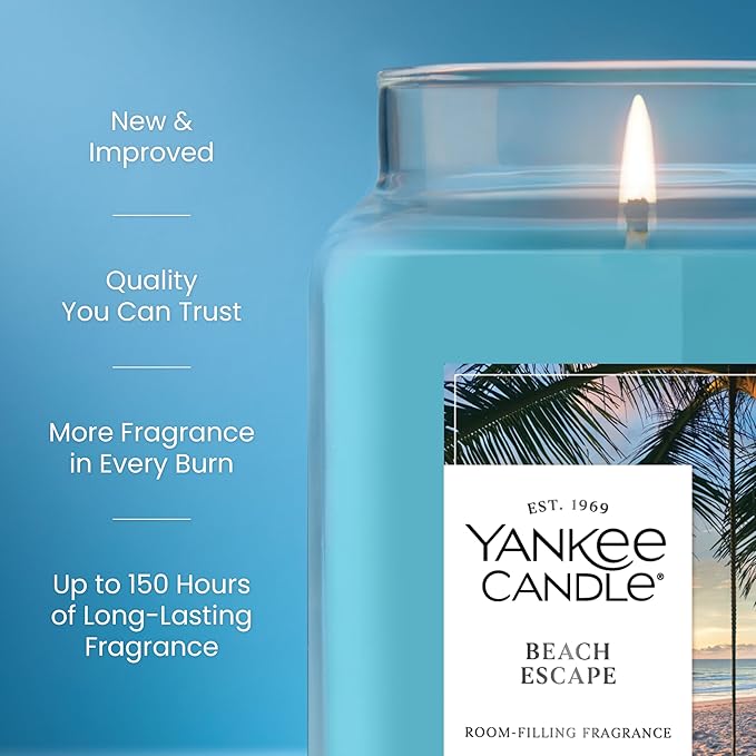 Yankee Candle Beach Escape Scented Candle, 22oz Large Jar with up to 150 Hour Burn Time, Giftable - Bloomnest