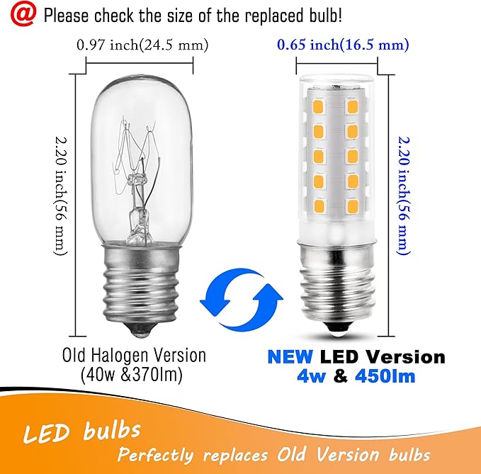 E17 LED Intermediate Base Microwave Light Bulb 4W Equivalent 40W 2700K Warm White E17 Appliance Light Bulb for Chandelier Ceiling Fan Pendant Stove Top Range Hood,Non-Dimmable,120V,450lm,5pack - Bloomnest