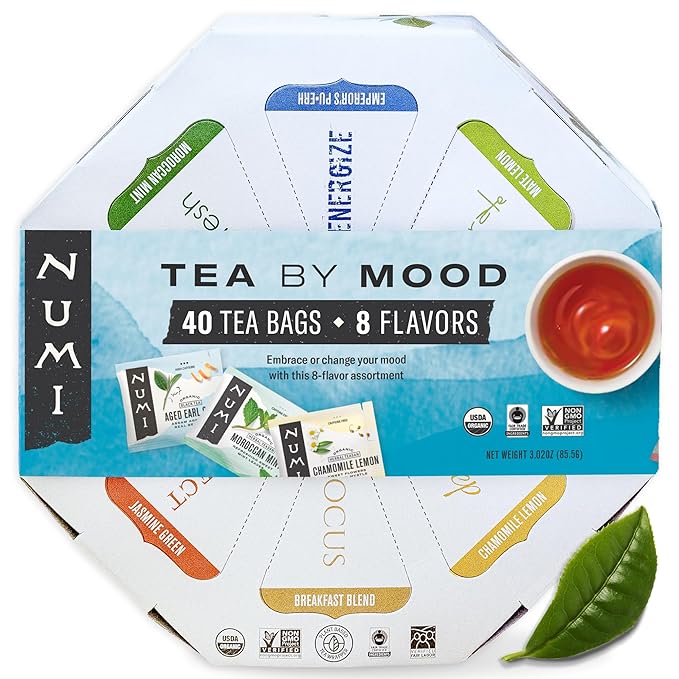 Numi Organic Tea By Mood Gift Set, 40 Tea Bag Assortment, Premium Organic Black, Pu-erh, Green, Maté, Rooibos & Herbal Teas - Bloomnest