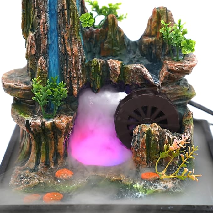 Indoor Fountain Rockery Tabletop Fountain with an Atomizer Elaxation Water Feature Meditation Desktop Fountains for Home Office Decor or Gift 7.9''L x 7''W x 10.6''H with LED Light