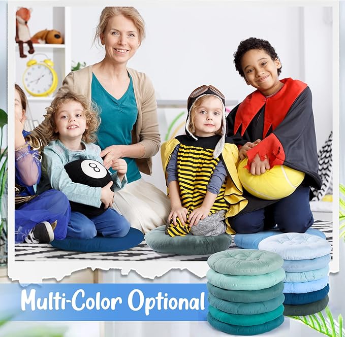 Fumete 12 Pcs Floor Pillows Cushions Seating 16 x 16 Inches Color Round Seat Reading Floor Chair Cushions for Kids Adults Classroom Home School Playing Supplies(Multicolor) - Bloomnest