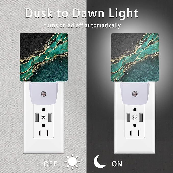 Green Marble Night Light,Golden Abstract Marble Veins Night Lights 0.5W Sleep Friendly for Boys Girls Led Night Light Dusk to Dawn Sensor Nightlight for Stairway/Hallway/Bedroom - Bloomnest