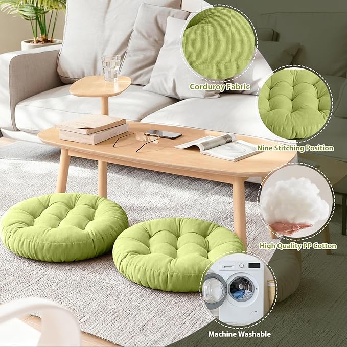 Tiita Round Cushion 22"x22" Floor Seat Pillows Meditation Pillow for Seating on Floor Windows Pad for Yoga Living Room Sofa Balcony Indoor Outdoor, Green