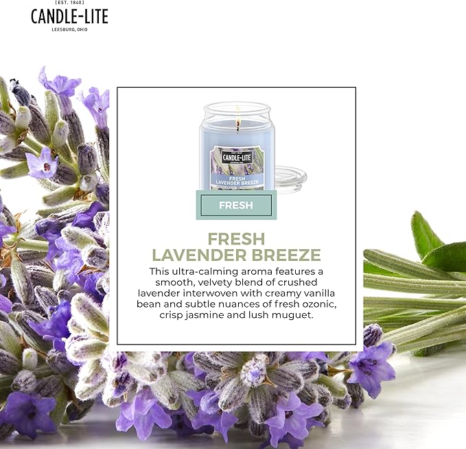 Candle-lite Scented Candles, Fresh Lavender Breeze, 18 oz Jar, Proudly Poured in The USA, Aromatherapy Candle, Single-Wick with 110 Hours of Burn Time, Perfect for Creating a Relaxing Ambiance - Bloomnest