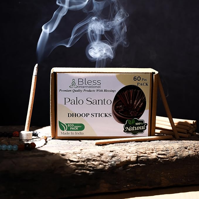 Bless-International Palo-Santo-100%-Natural-Incense-Bambooless-Dhoop-Sticks Handmade-Organic-Chemicals-Free for-Purification-Relaxation-Positivity-Yoga-Meditation The-Best-scents-4.5-Inches-60-Sticks