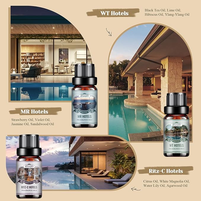Hotel Diffuser Oils Gift Set - 6x10ML Luxury Fragrance Oil Blend, Hotel Scent Essential Oils Set for Diffuser, Candle, Soap Making Scents - Bloomnest