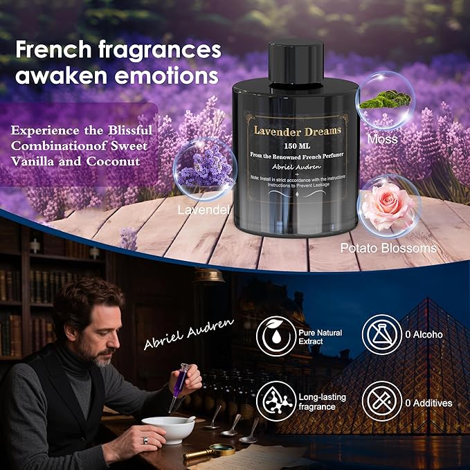 Car Air Freshener, Smart Car Air Freshener, Music-Synced RGB Ambient Lights with Auto On/Off, 150ml, Suitable for Cars, Homes, Offices, Bedrooms (Lavender) - Bloomnest