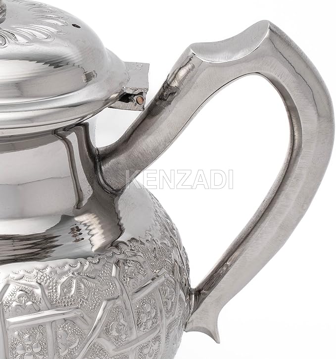 Moroccan Brass Teapot Silver Plated Hand Made In Fes by Kenzadi (8.66, Standard) - Bloomnest