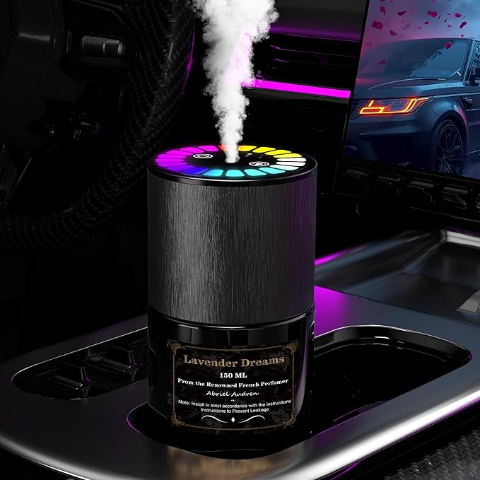 Car Air Freshener, Smart Car Air Freshener, Music-Synced RGB Ambient Lights with Auto On/Off, 150ml, Suitable for Cars, Homes, Offices, Bedrooms (Lavender) - Bloomnest