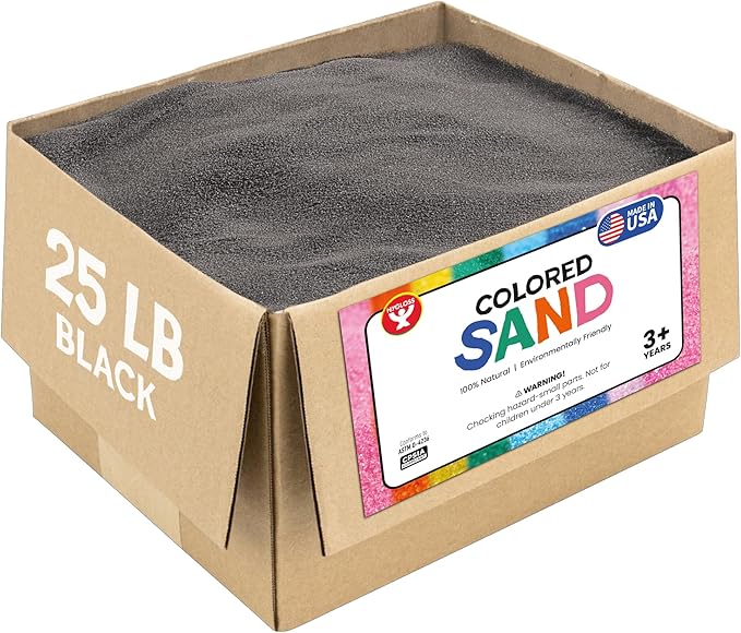 Hygloss Colored Sand for Crafts – 25 lb, Black – Vibrant Colorful Fine Sensory Play Sand Art Kits for Kids – Classroom Activities for Children 3 4 5 6 7 8 9 10 11 12 – Safe for Ages 3+ - Bloomnest