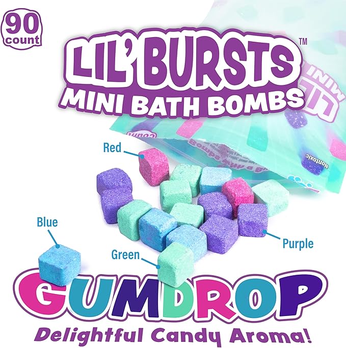 Tub Works Lil' Bursts Mini Bath Bombs for Kids, 90 Count, Gumdrop | Nontoxic | Tiny With A Burst of Color, Foam & Bubbles | Customize Bath With Fun Colors | Create Bath Art - Bloomnest