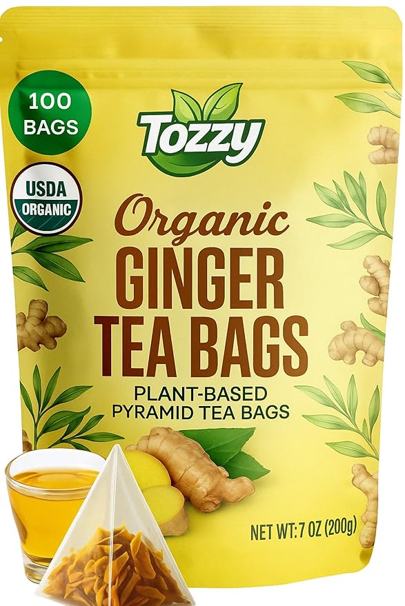 Tozzy Organic Ginger Tea – 100 Count, Plant-Based Pyramid Tea Bags - Bloomnest