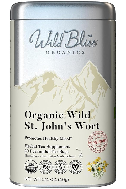 Wild Bliss Organic St Johns Wort Herbal Tea - Caffeine Free Mood Balance Support Tea - Pharmacopoeia Potency - 20 Plant Based Tea Bags - Bloomnest