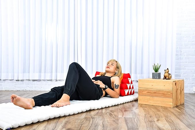 Leewadee Triangle Cushion – Comfortable Backrest for TV or Reading, Incline Pillow for Relaxing Made of Kapok, 20 x 13 x 13 inches, Orange Red - Bloomnest