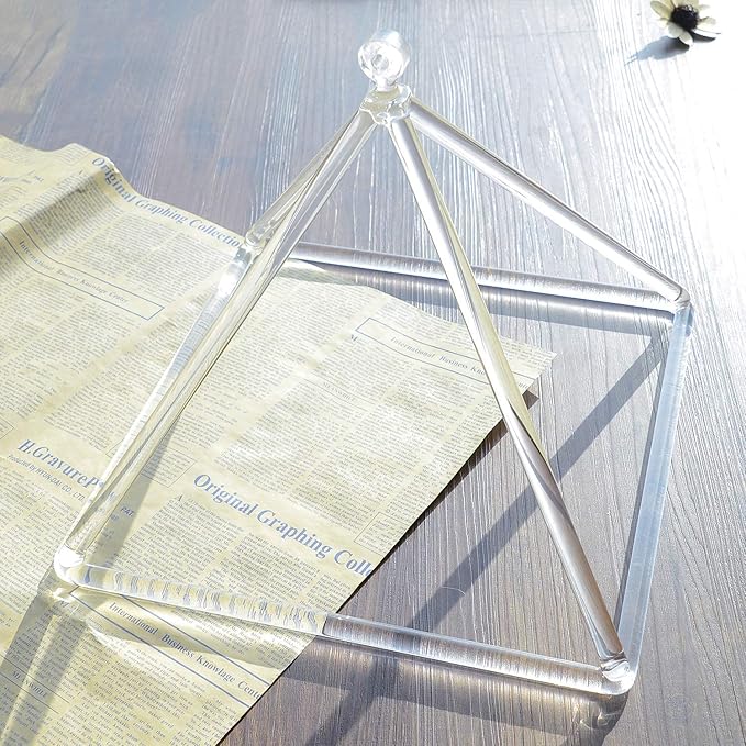 TOPFUND Clear Crystal Singing Pyramid 12 inch with Carrying Case and Quartz Suede Mallet