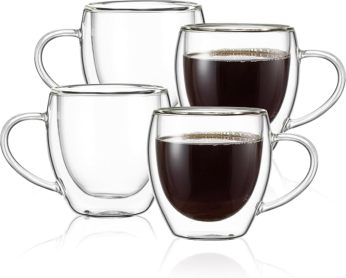 CNGLASS 5oz Espresso Mugs (Set of 4),Double Wall Insulated Glass Coffee Mugs with Handle,Espresso Shot Glasses,Clear Expresso Coffee Cups… - Bloomnest