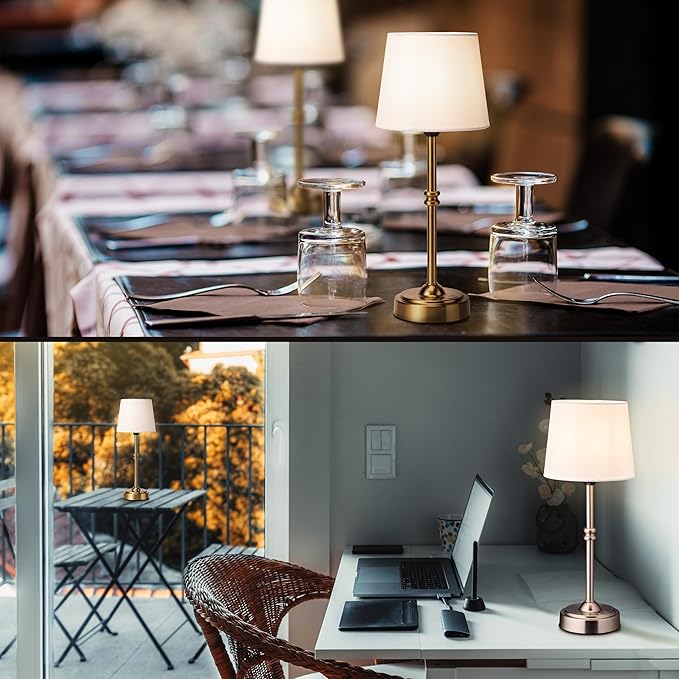 O’Bright Seraph - Cordless LED Table Lamp with Dimmer, Built-in Rechargeable Battery, 3-Level Brightness, Patio Table Lamp, Bedside Night Lamp, Ambient Light for Restaurant, Brushed Nickel - Bloomnest