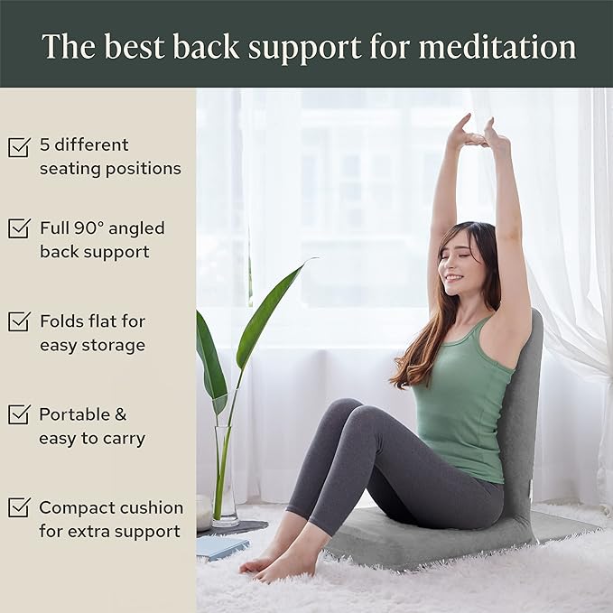 Mindful Modern Folding Pro Meditation Chair - Adjustable Meditation Seat with Back Support and Half Moon Buckwheat Meditation Cushion - Comfortable Mindfulness Living Room Floor Chair - Bloomnest